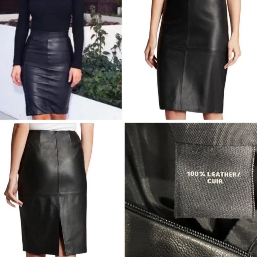 Lafayette 148 New York ADELINA Pencil Skirt 100٪ Supple Paneled Leather Bodycon